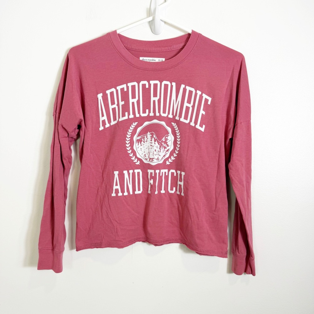 Abercrombie Kids Graphic Tee Girls 11/12 Pink Long Sleeve Mountain Logo Shirt